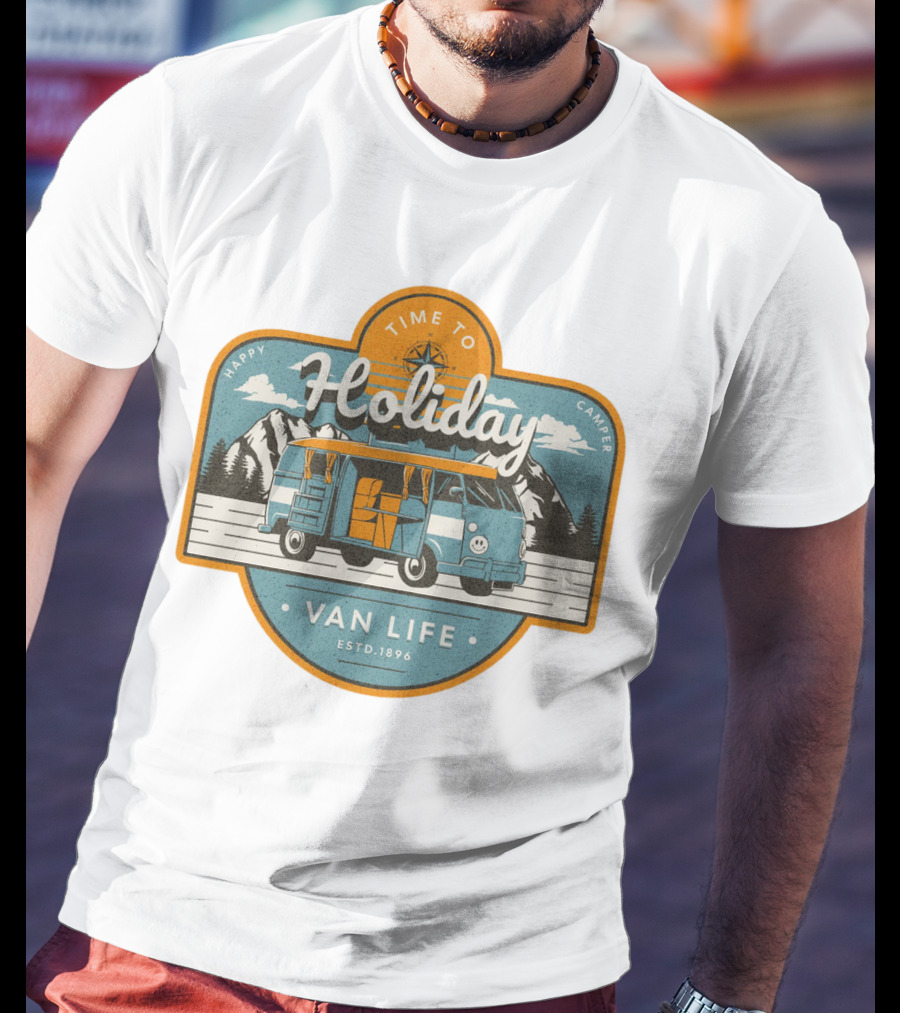Time To Holiday Happy Camper Van Life Estd. 1896 T-Shirt