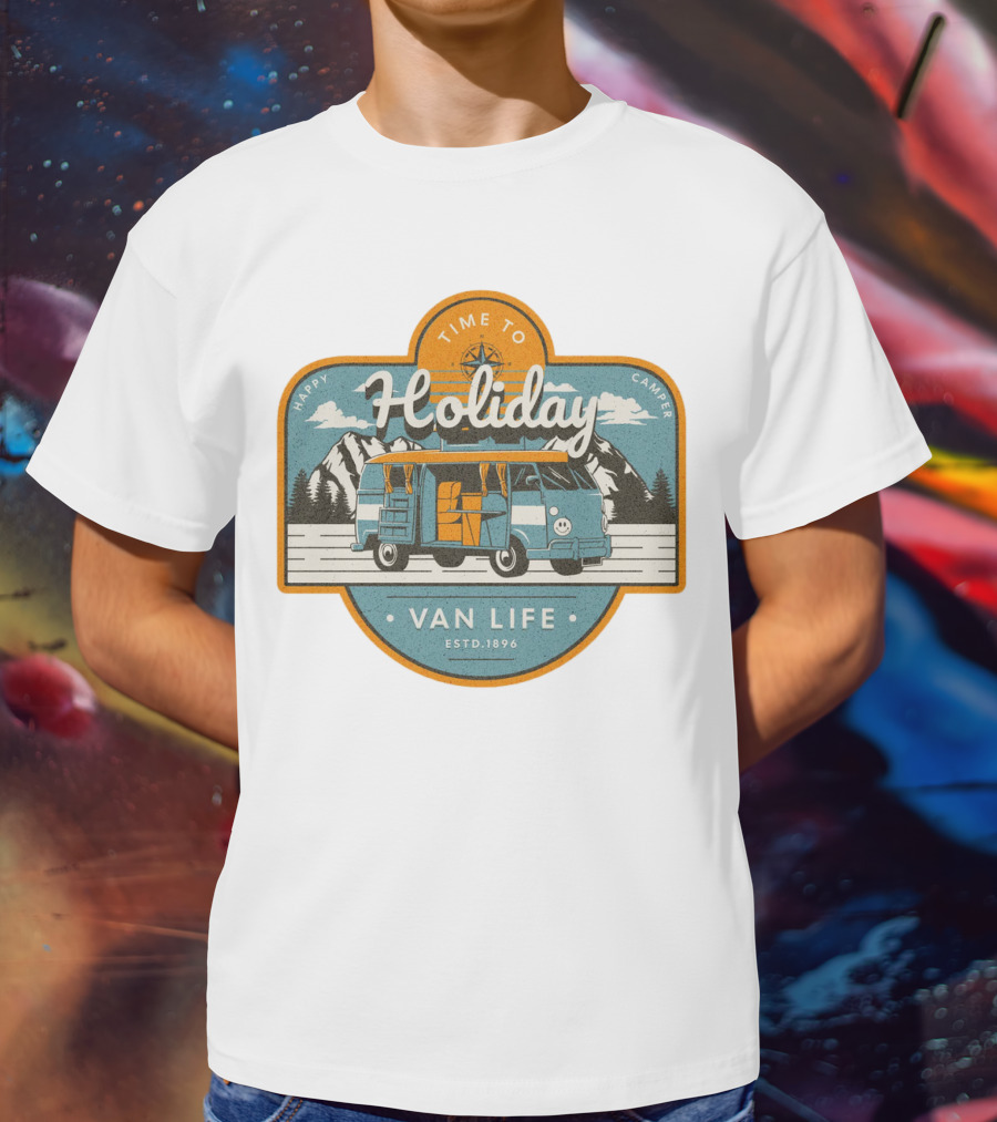 Time To Holiday Happy Camper Van Life Estd. 1896 T-Shirt