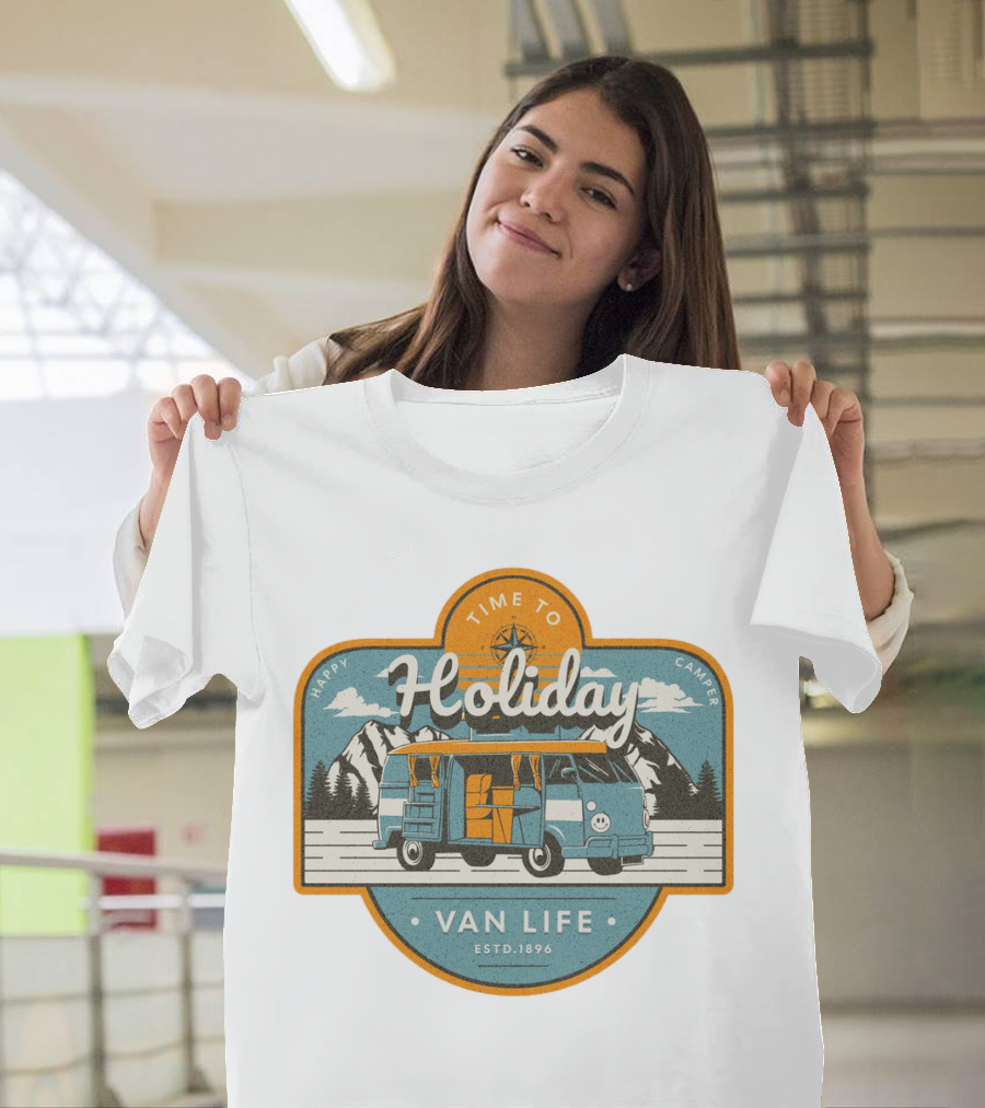 Time To Holiday Happy Camper Van Life Estd. 1896 T-Shirt