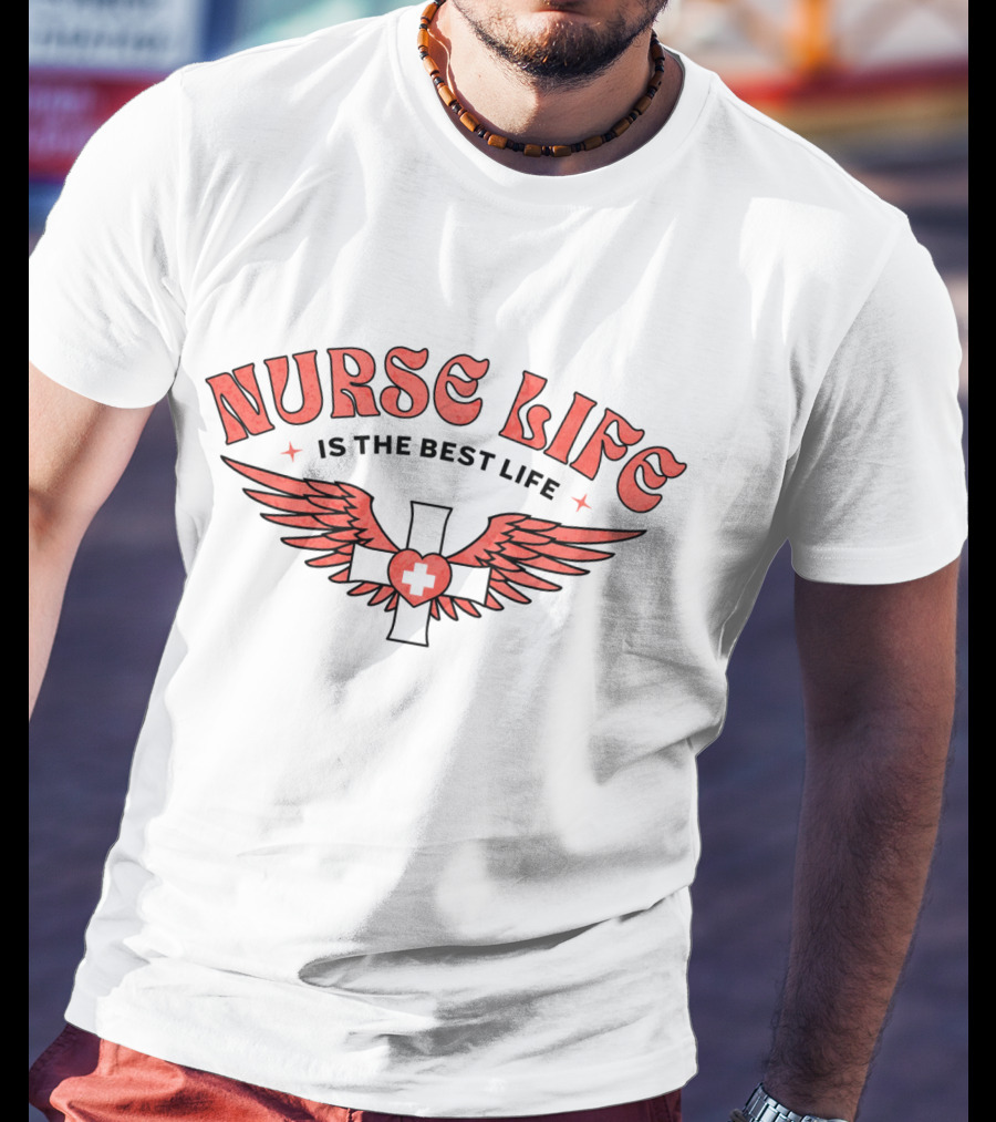Nurse Life Is The Best Life Red Cross Wings T-Shirt