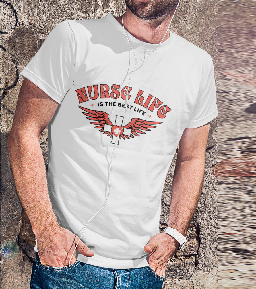 Nurse Life Is The Best Life Red Cross Wings T-Shirt