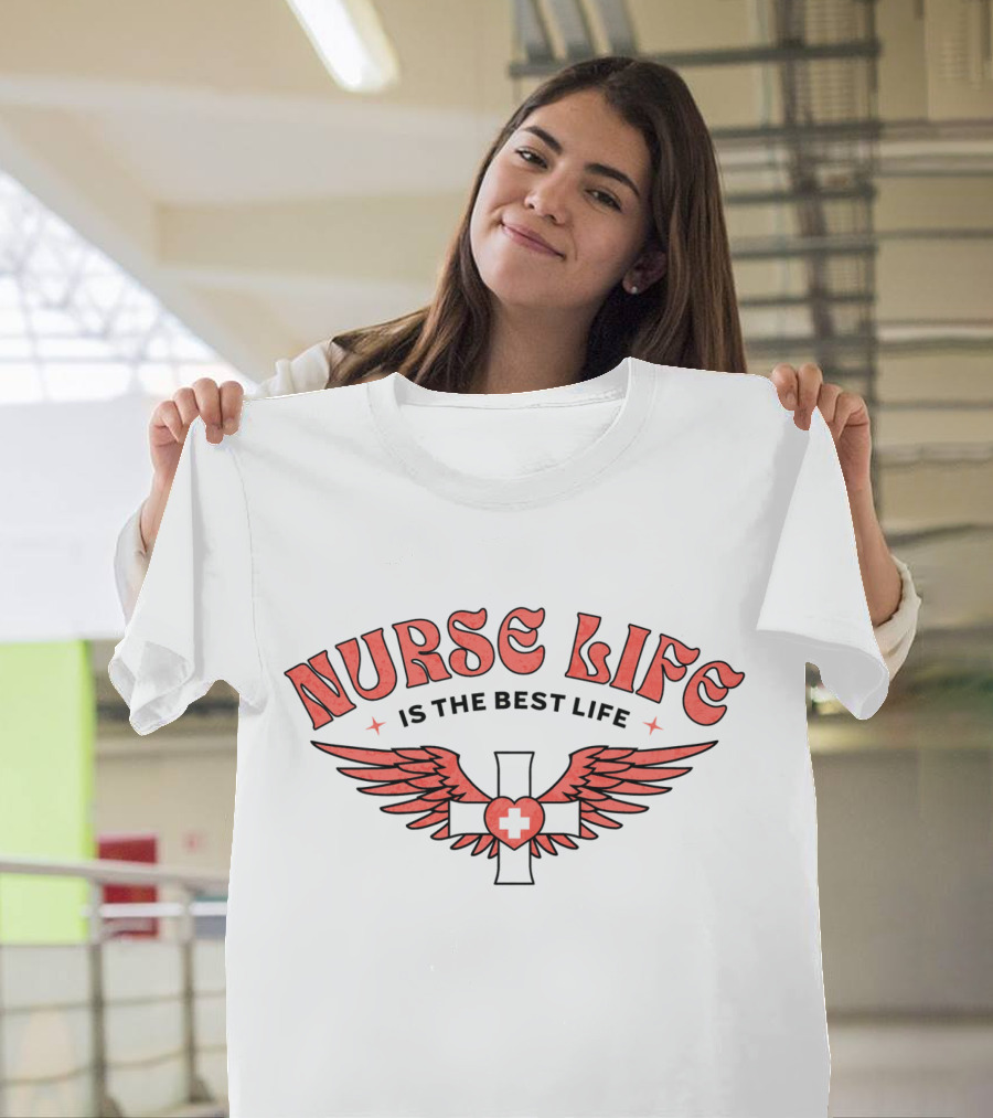 Nurse Life Is The Best Life Red Cross Wings T-Shirt