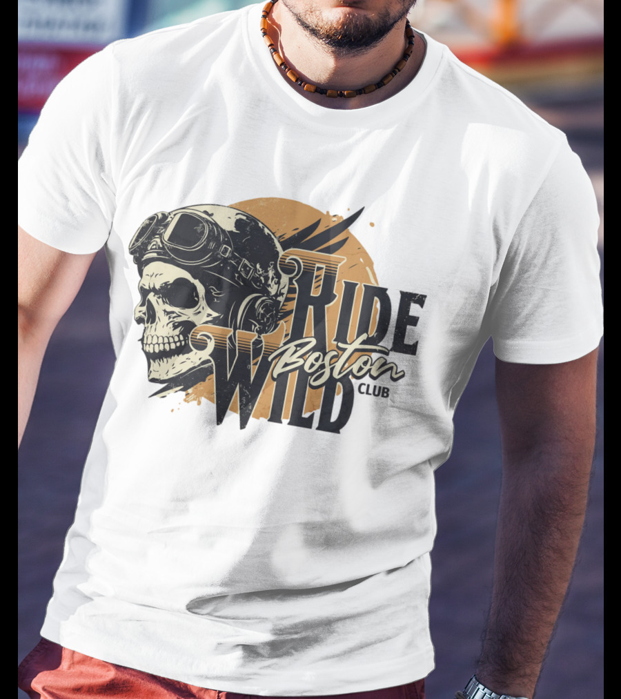 Ride Wild Boston Club Skull With Goggles T-Shirt