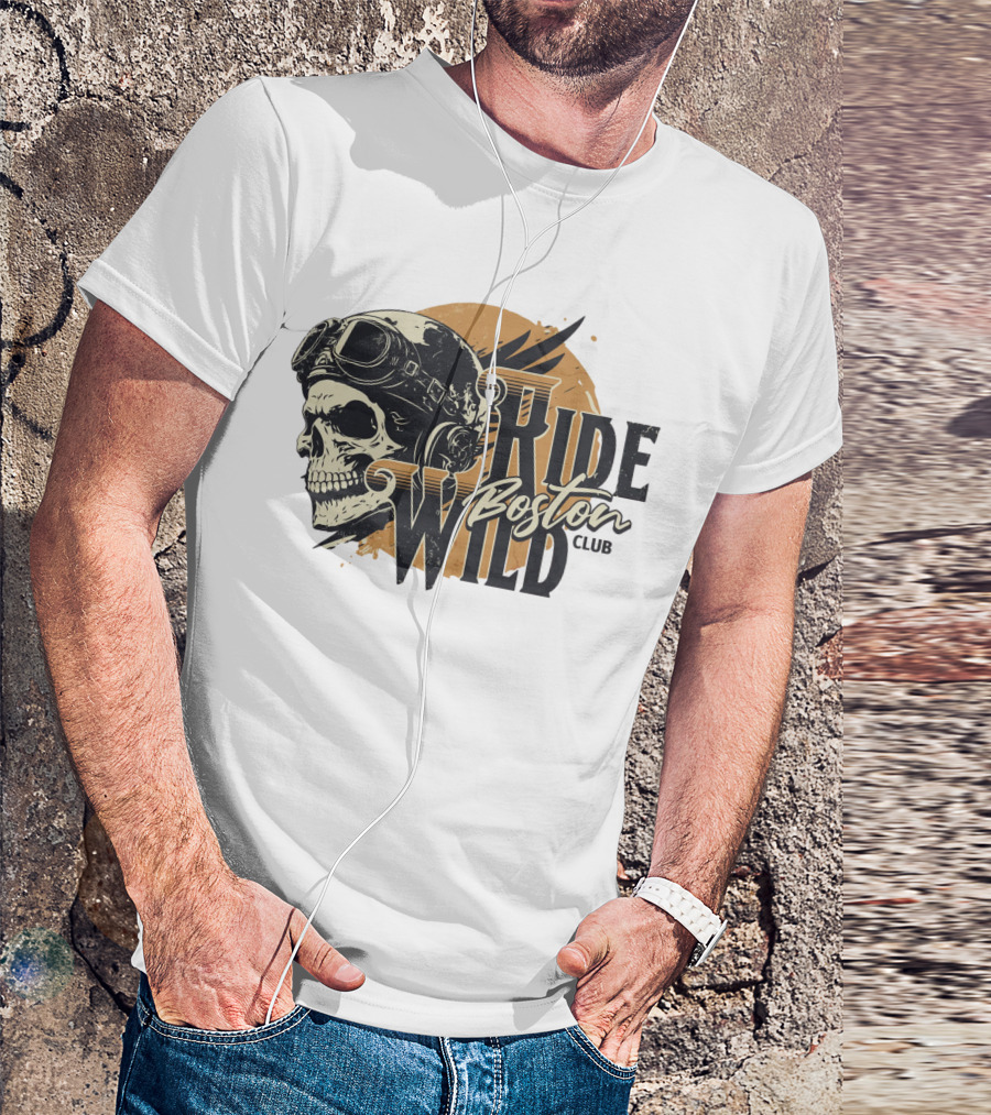 Ride Wild Boston Club Skull With Goggles T-Shirt