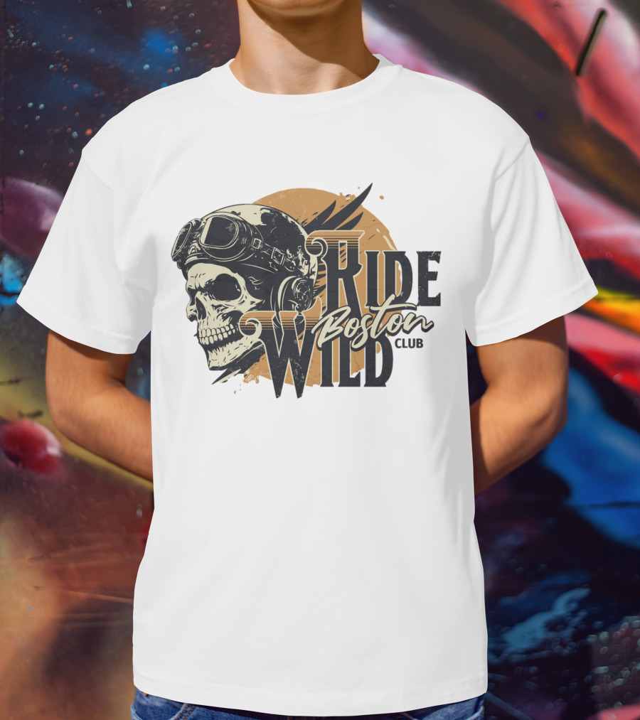 Ride Wild Boston Club Skull With Goggles T-Shirt