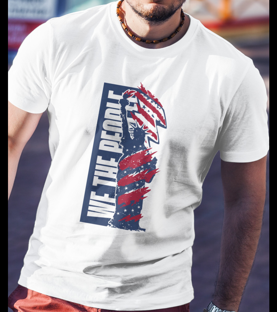 We The People Liberty Statue With Patriotic Red Stripes T-Shirt