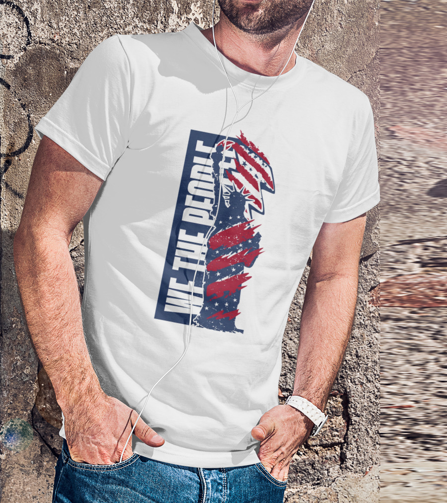 We The People Liberty Statue With Patriotic Red Stripes T-Shirt