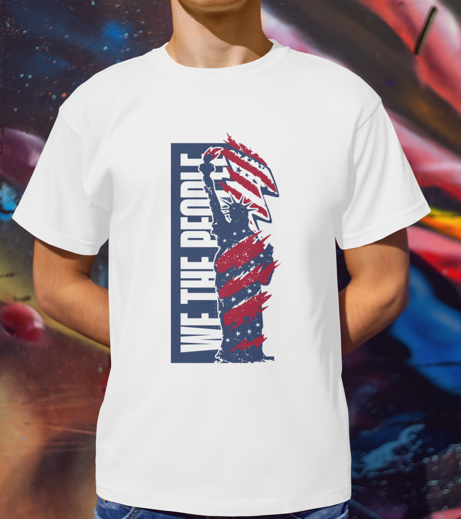 We The People Liberty Statue With Patriotic Red Stripes T-Shirt