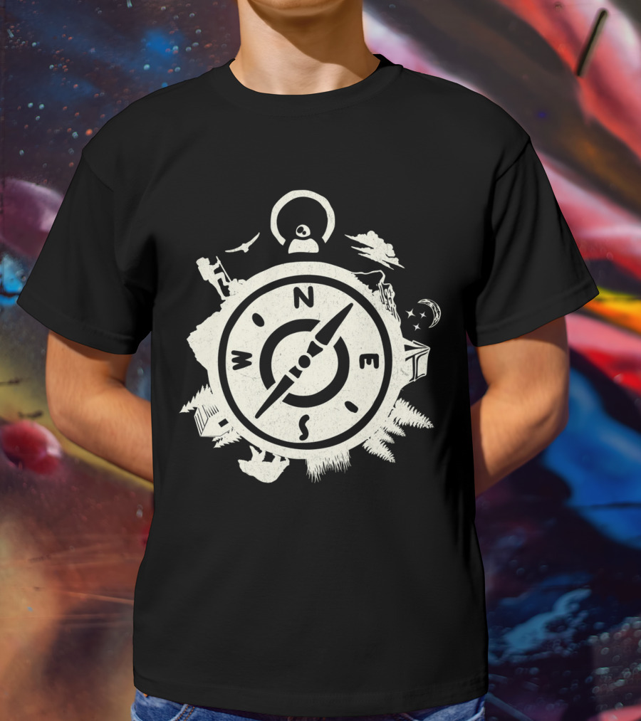 Wilderness Adventure Compass Exploring North South East West Nature Elements T-Shirt