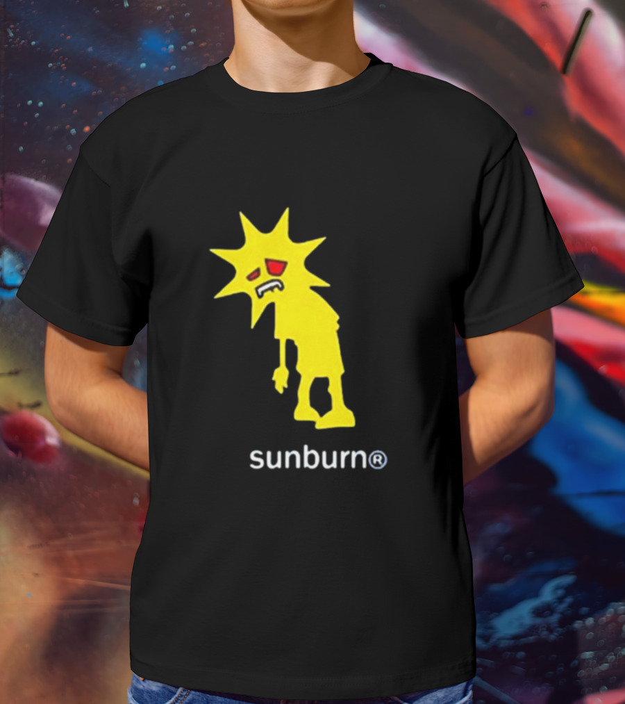 Sunburn Tired Cartoon Sun With Red Eyes And Trademark T-Shirt
