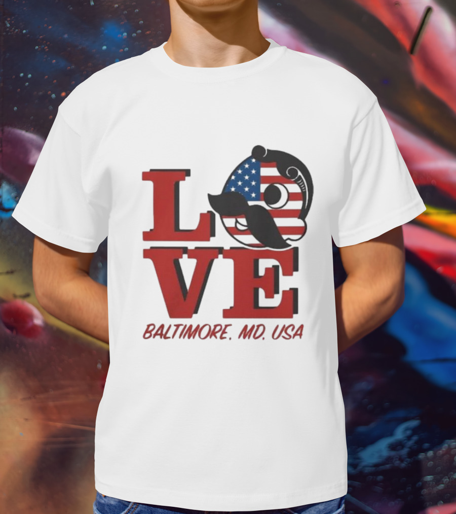 Love Baltimore MD USA National Bohemian American Flag Mustache T-Shirt