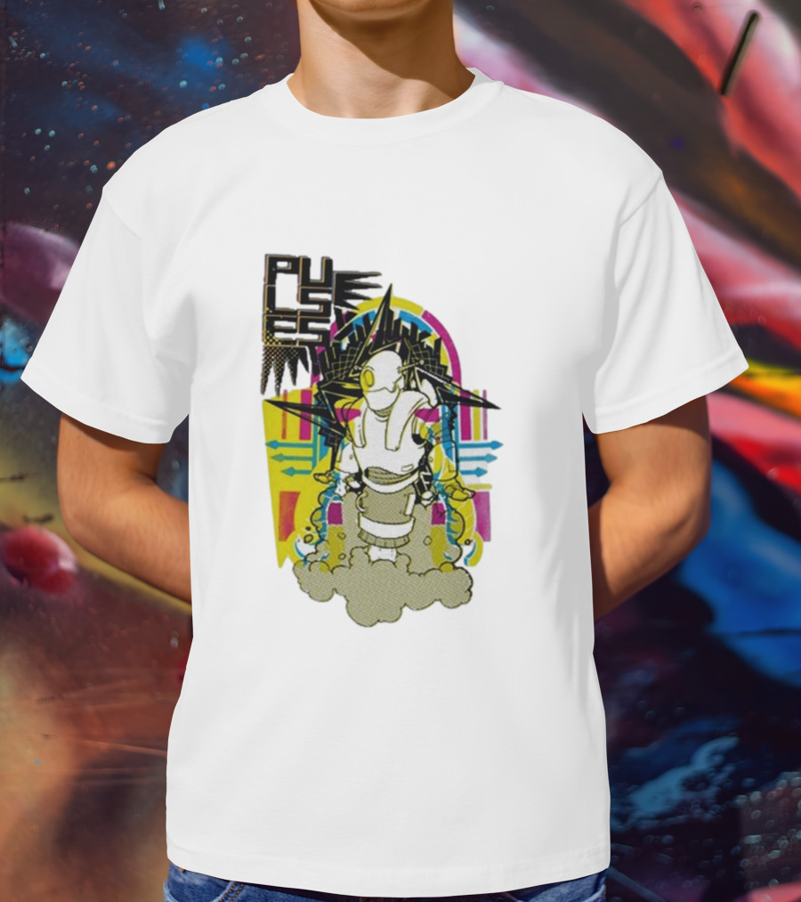 Pulses Futuristic Robot With Colorful Abstract Geometric Background T-Shirt