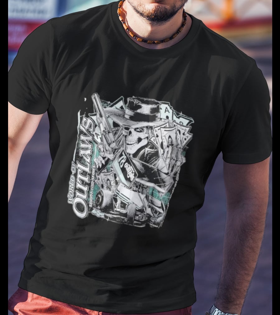 World Of Outlaws SC Deadman's Hand Racing Skeleton 78 Outlaw Cards T-Shirt