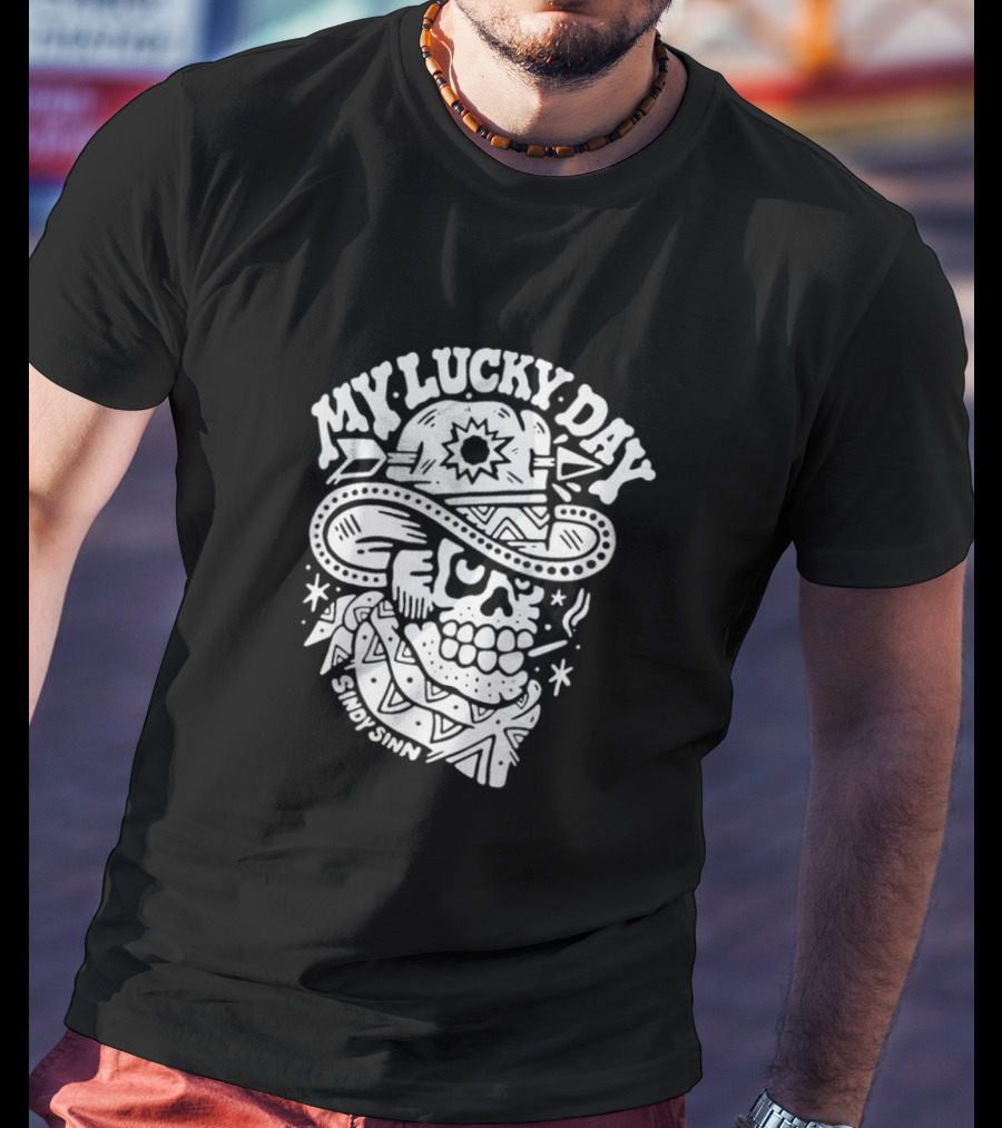 Sindy Sinn My Lucky Day Skull Cowboy Bandana T-Shirt