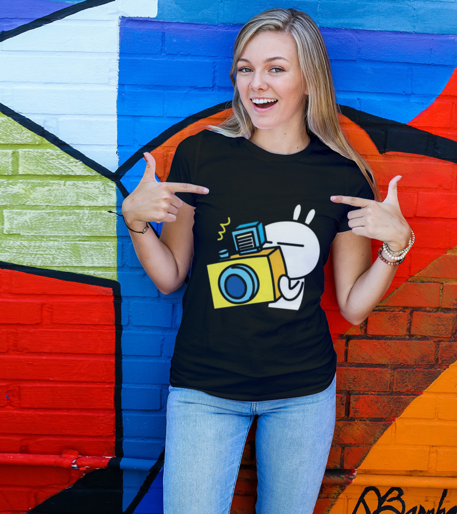 Tuzki Rabbit Camera Cartoon Character Photography T-Shirt