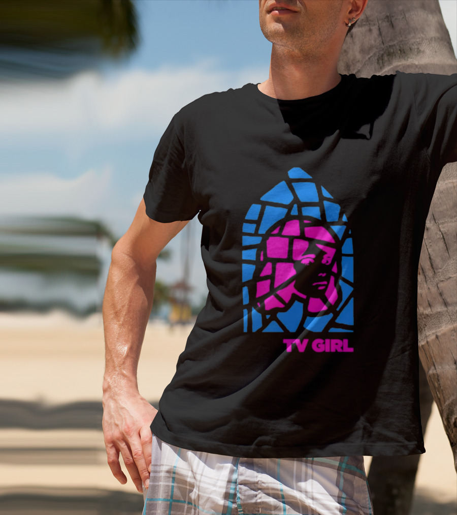 TV Girl Stain Glass Girl Blue Pink Face T-Shirt