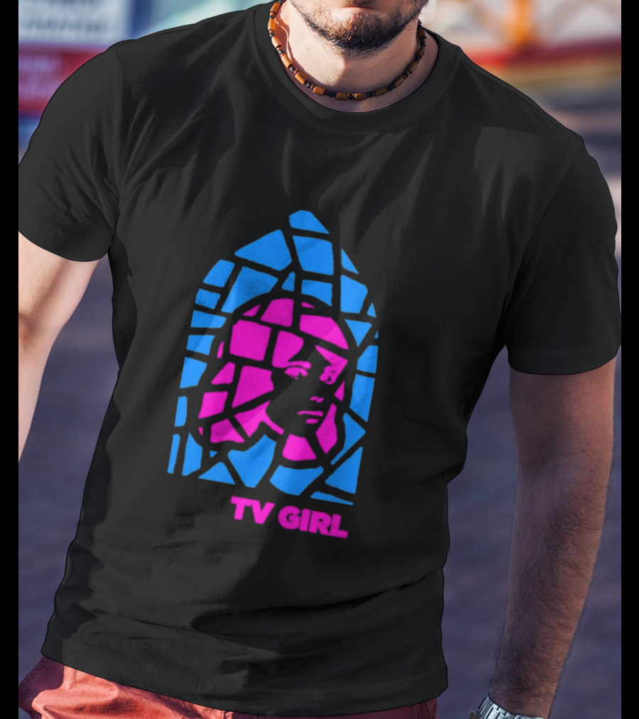 TV Girl Stain Glass Girl Blue Pink Face T-Shirt