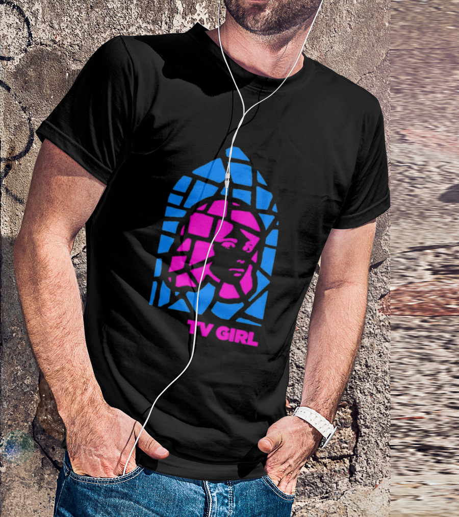 TV Girl Stain Glass Girl Blue Pink Face T-Shirt