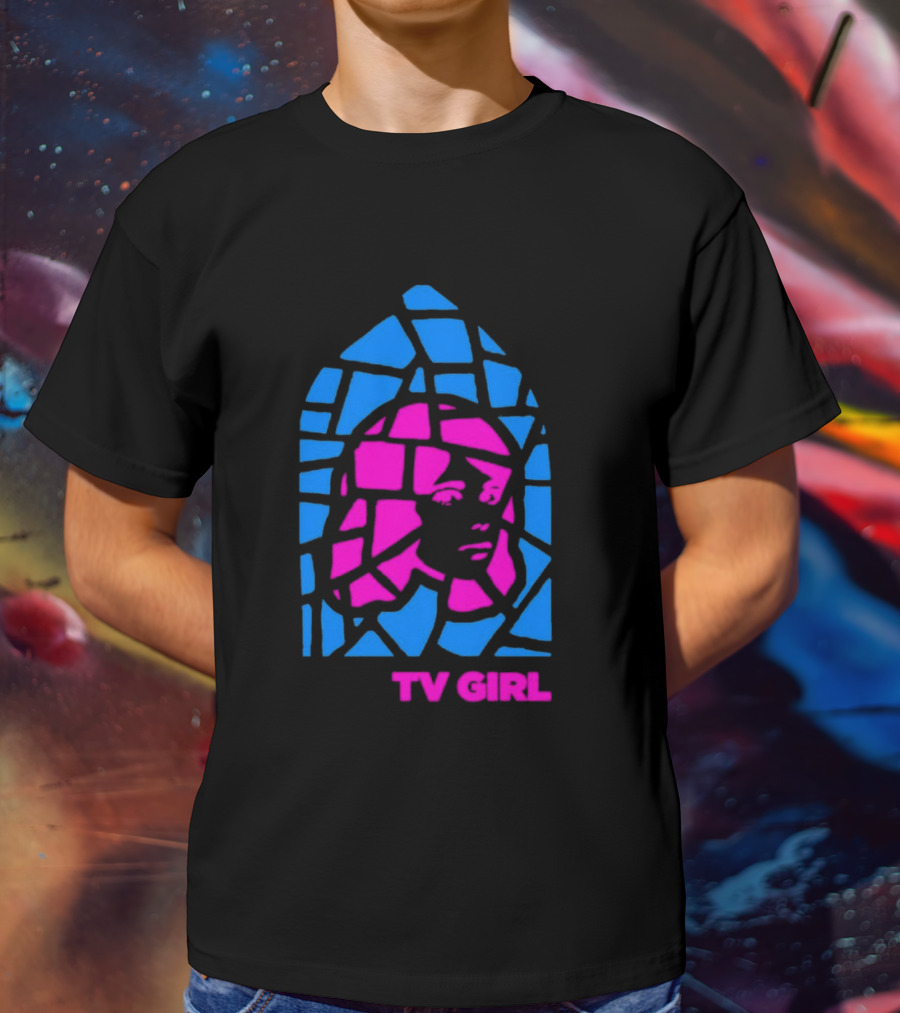 TV Girl Stain Glass Girl Blue Pink Face T-Shirt