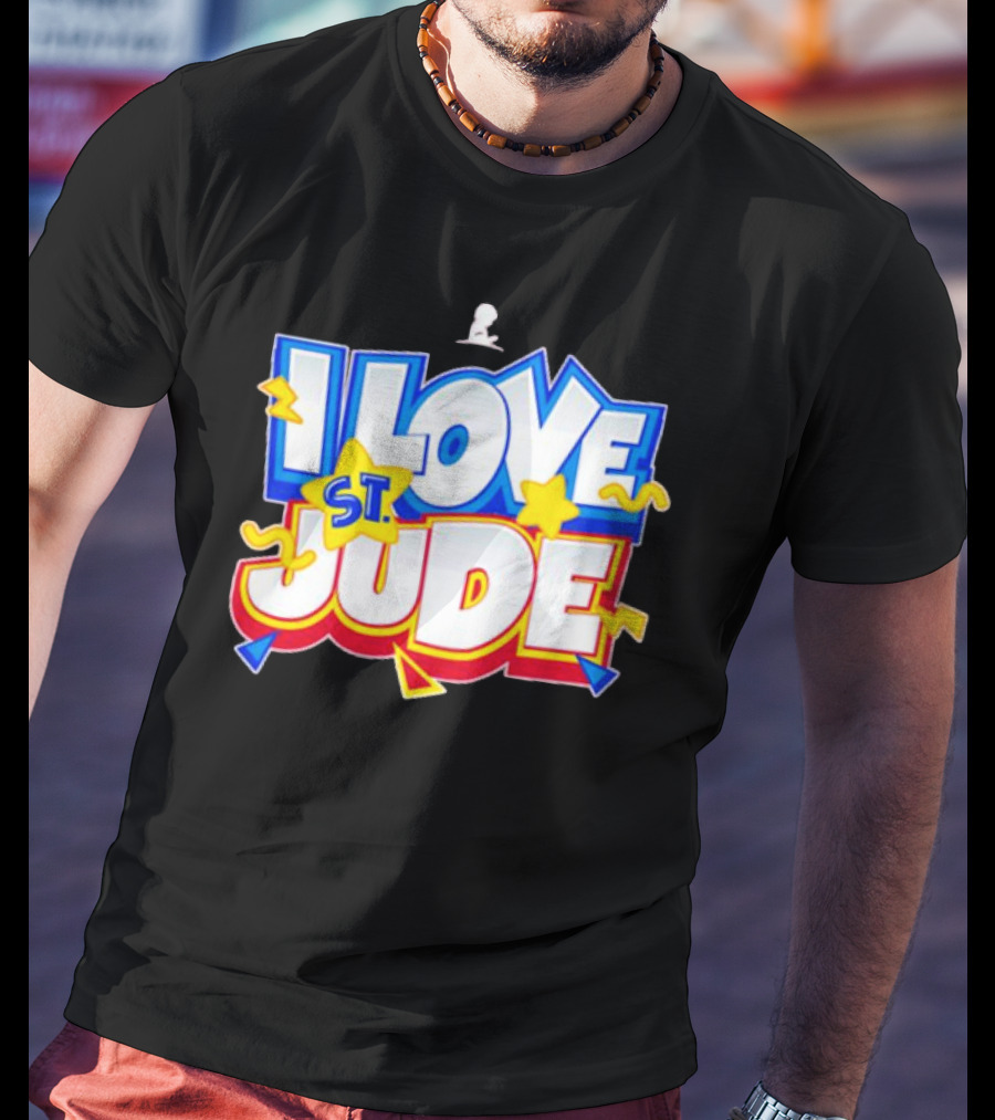 I Love St Jude Cartoon Yellow Stars And Blue Outline T-Shirt