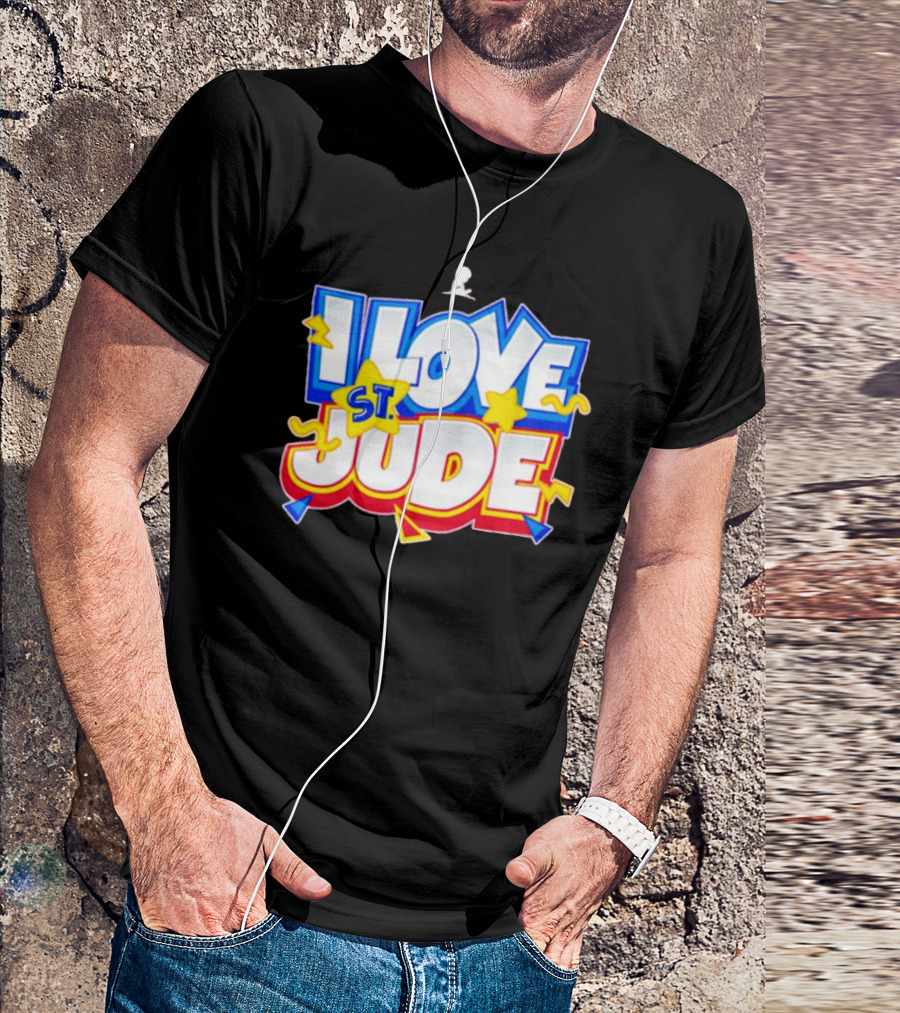 I Love St Jude Cartoon Yellow Stars And Blue Outline T-Shirt