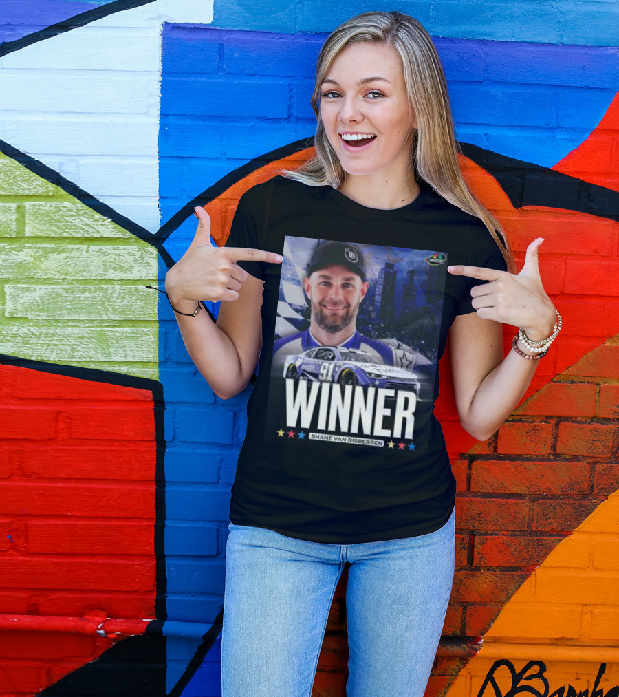 NASCAR Winner Shane Van Gisbergen With Race Car And Cityscape Background T-Shirt