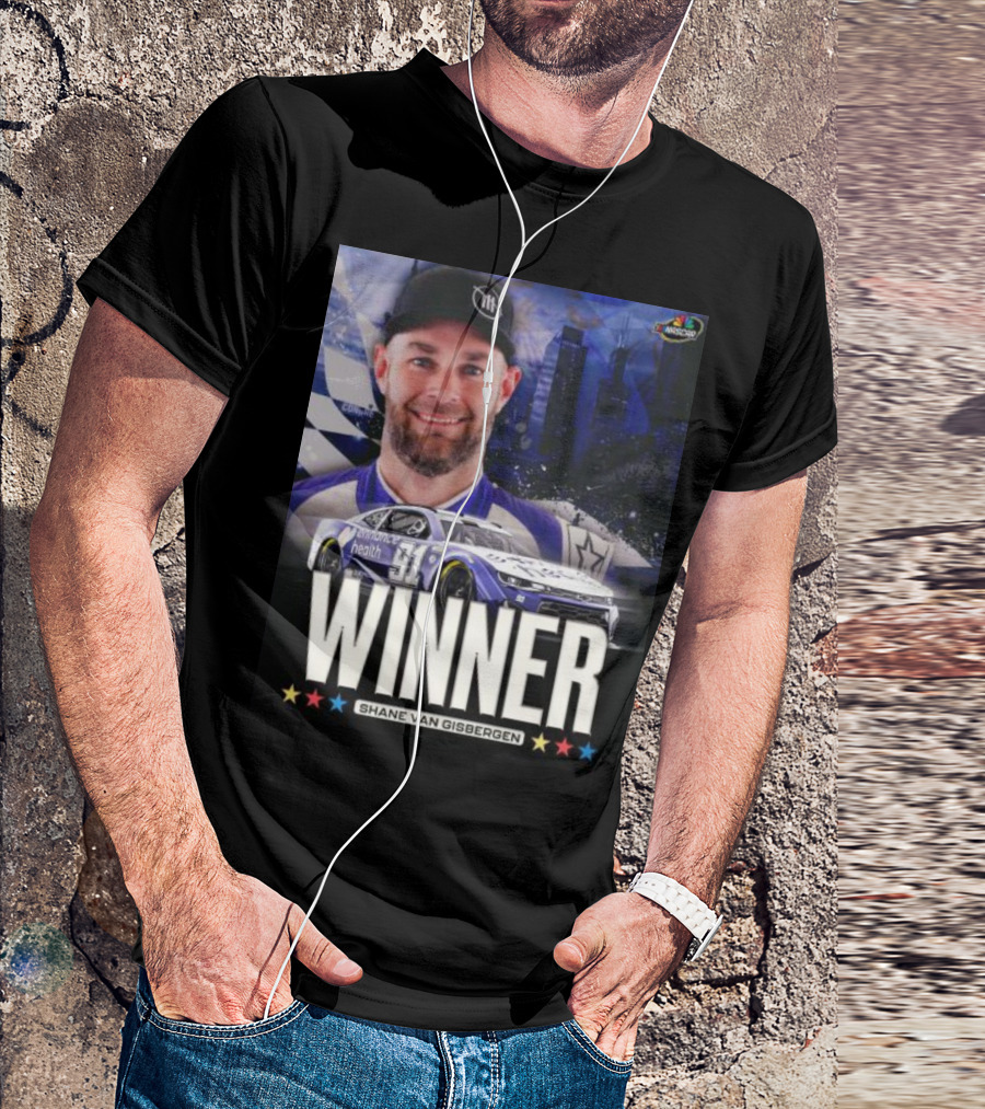 NASCAR Winner Shane Van Gisbergen With Race Car And Cityscape Background T-Shirt