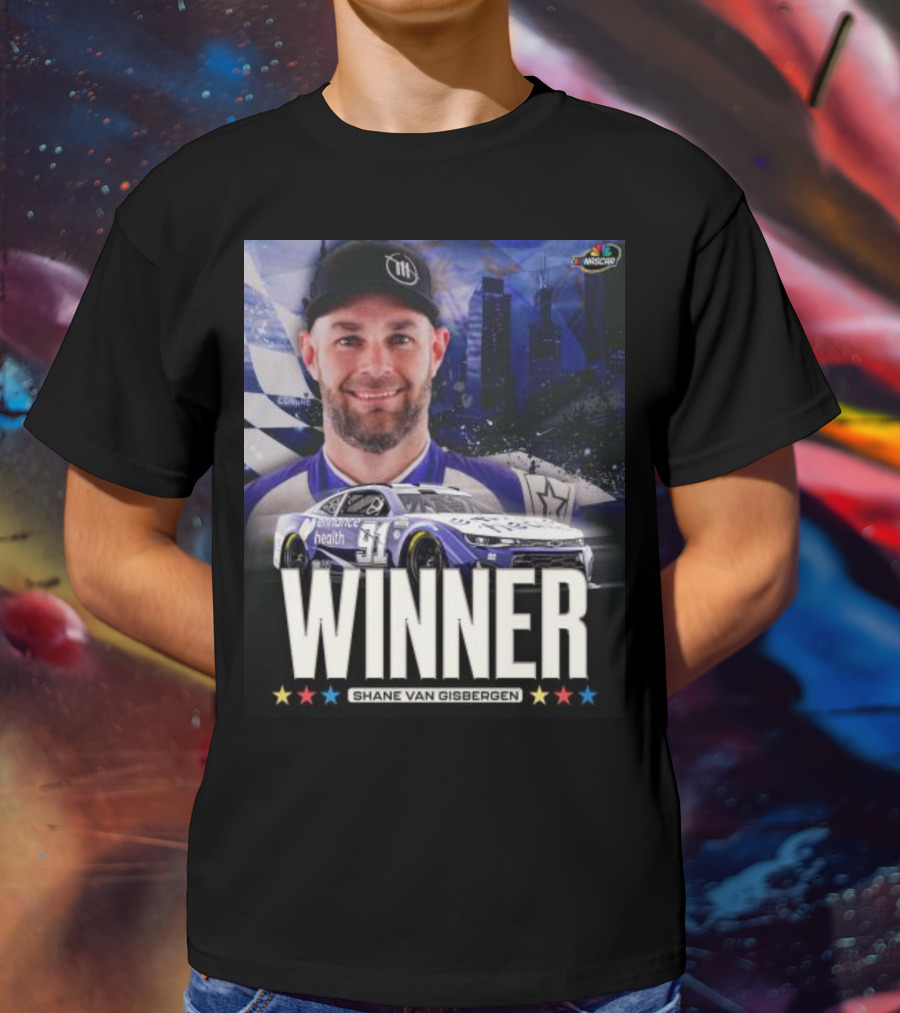 NASCAR Winner Shane Van Gisbergen With Race Car And Cityscape Background T-Shirt