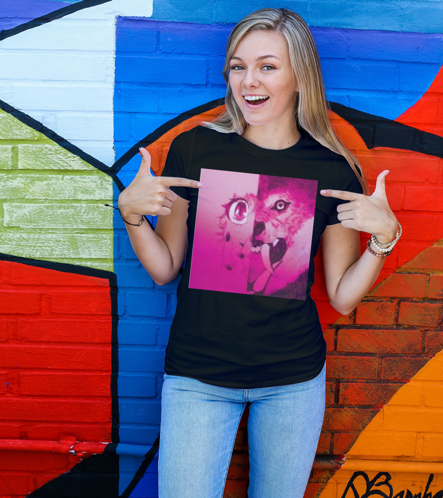 Dead On The Scene Wolf And Anime Girl Pink Contrast T-Shirt