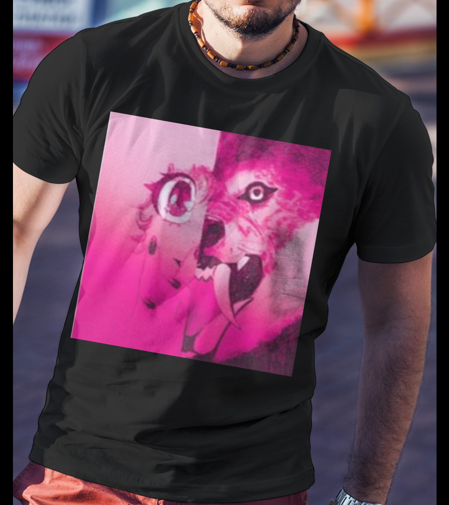 Dead On The Scene Wolf And Anime Girl Pink Contrast T-Shirt