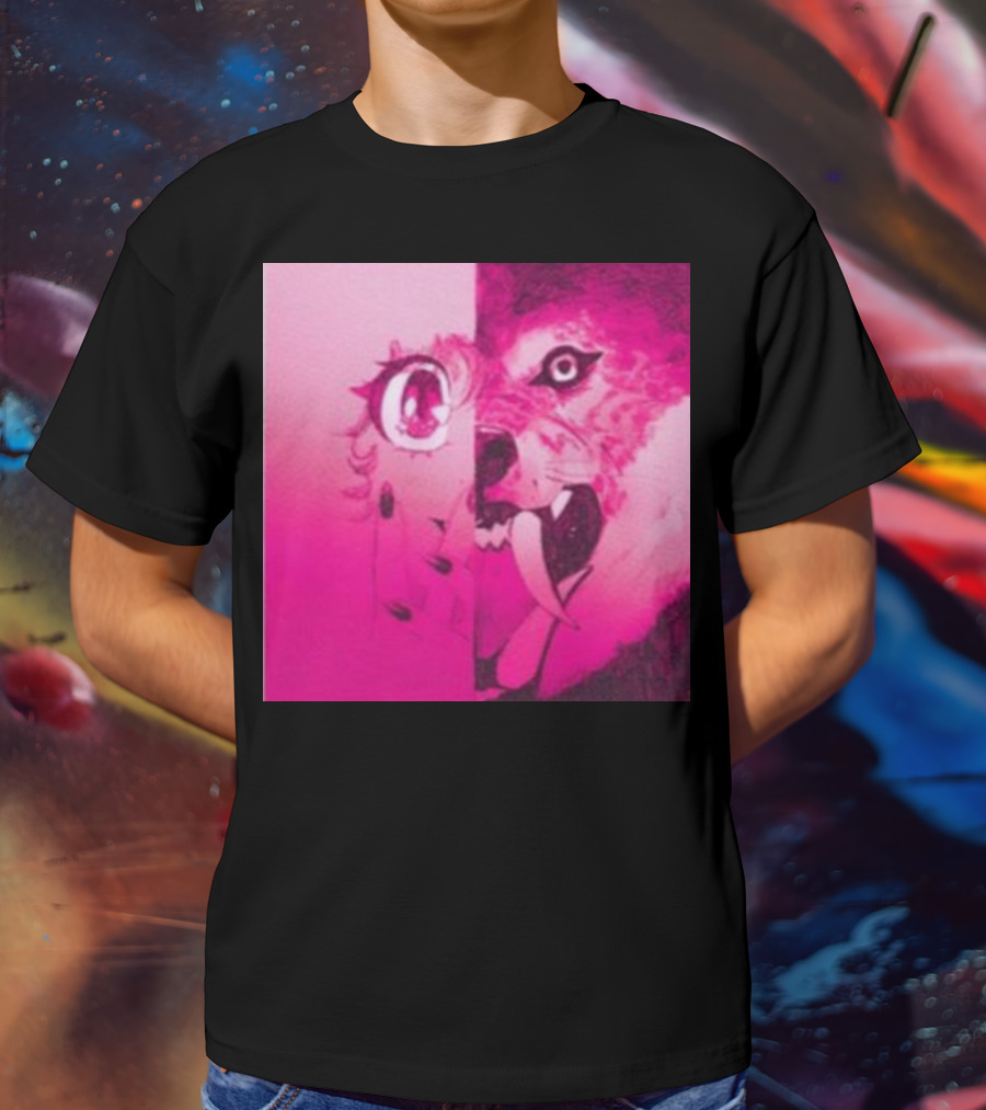 Dead On The Scene Wolf And Anime Girl Pink Contrast T-Shirt