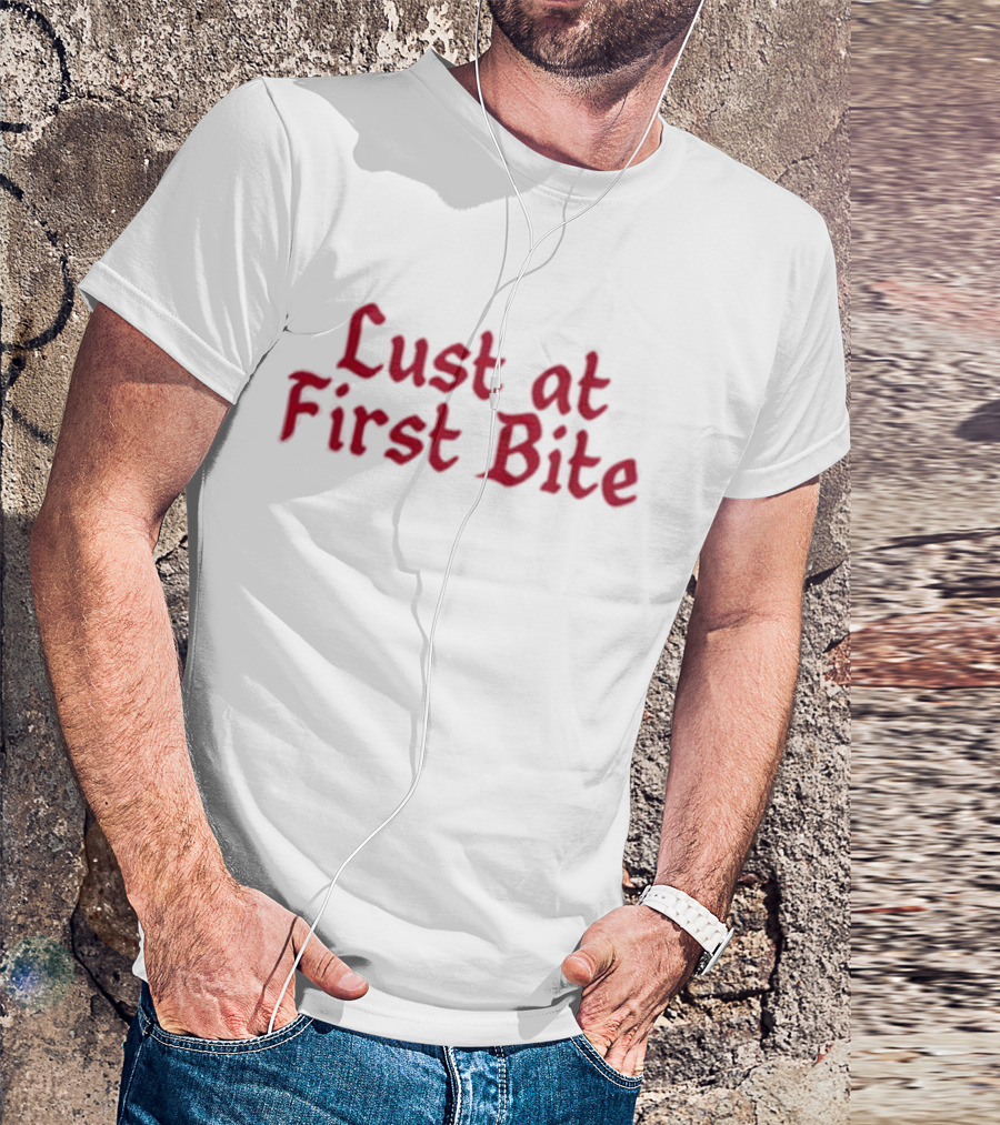 Lust At First Bite Red Gothic Text T-Shirt