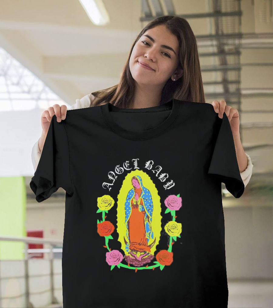 ANGEL BABY VIRGEN WITH COLORFUL ROSES T-Shirt