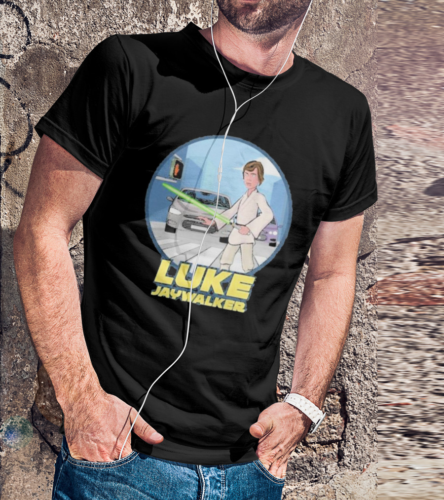 LUKE JAYWALKER CROSSING WITH LIGHTSABER AND TRAFFIC CARS T-Shirt