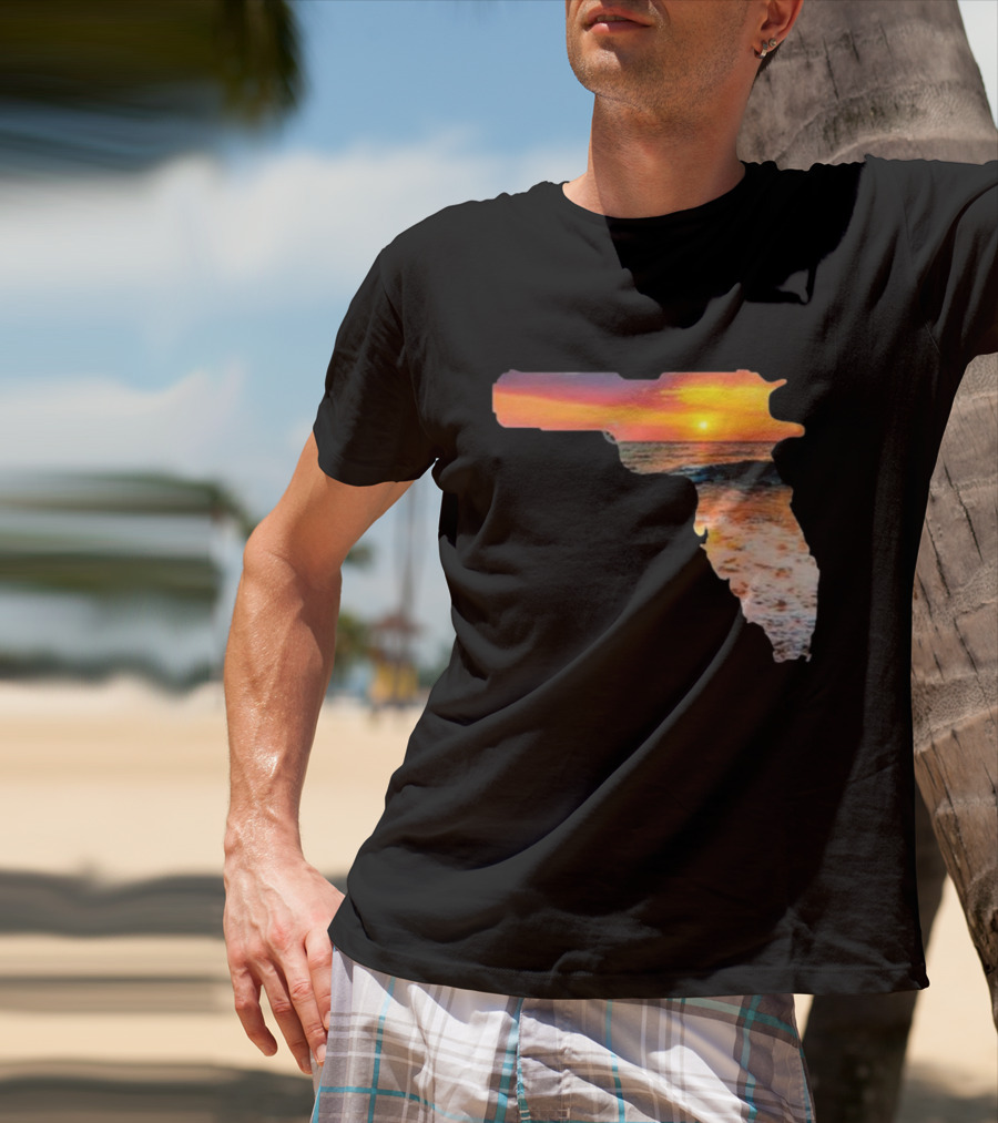 Florida The Gunshine State Gun Map Sunset Beach Scene T-Shirt