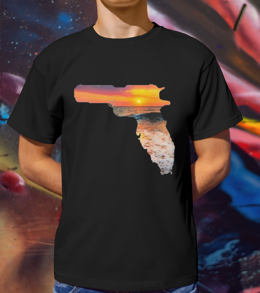 Florida The Gunshine State Gun Map Sunset Beach Scene T-Shirt