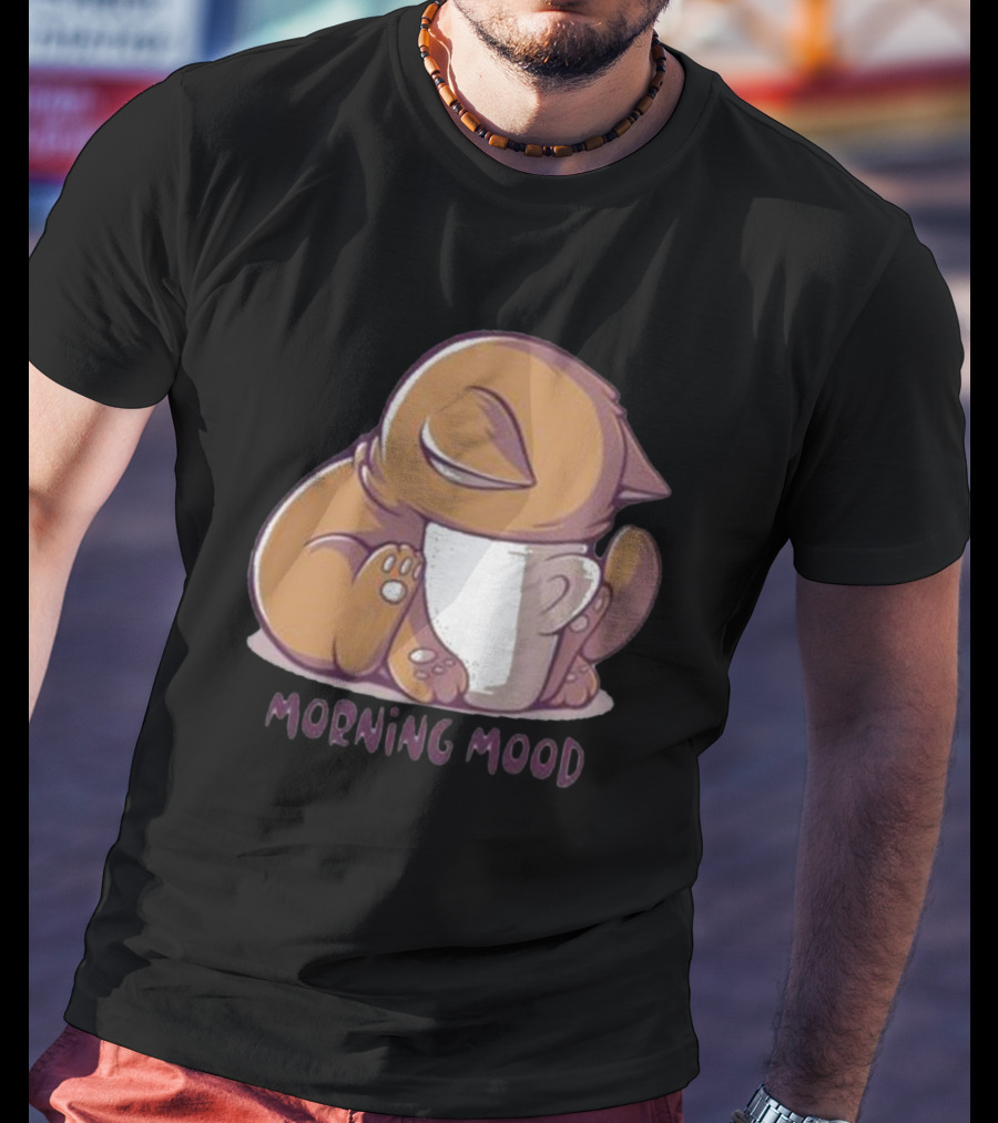 Morning Mood Cute Cat With Cup T-Shirt