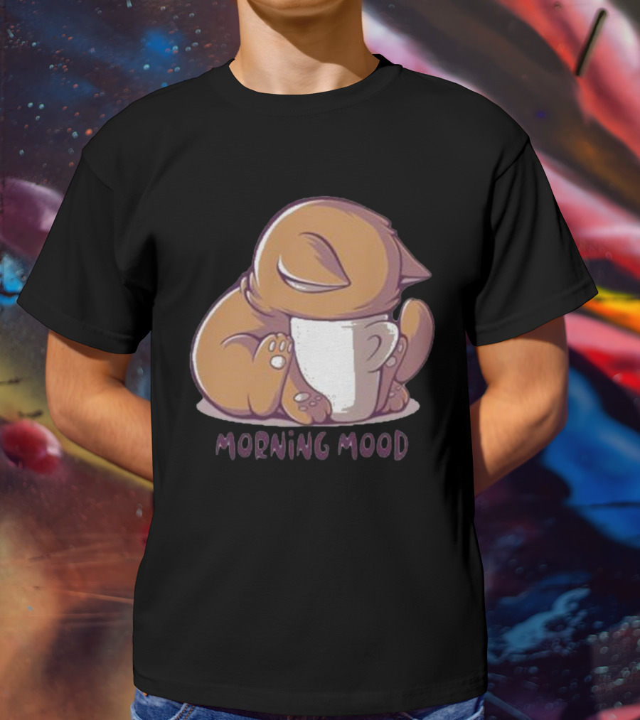 Morning Mood Cute Cat With Cup T-Shirt