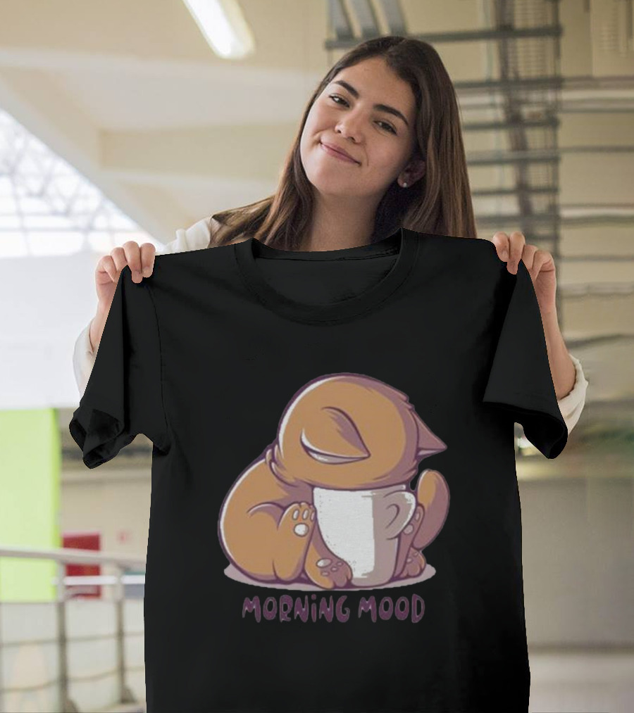 Morning Mood Cute Cat With Cup T-Shirt