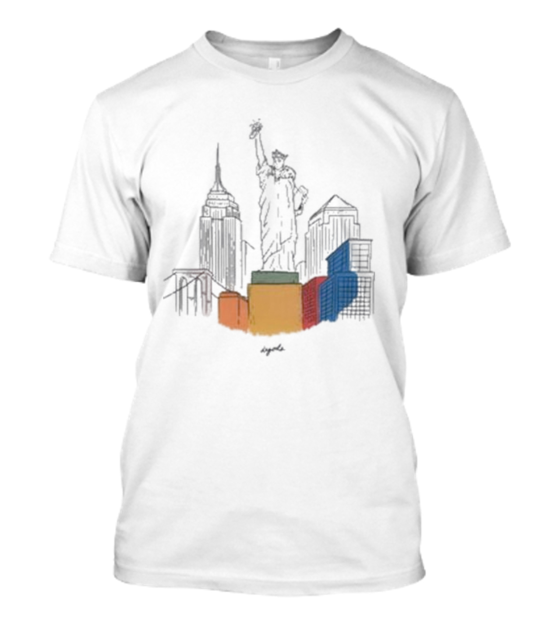 Nyc Degods Skyline Statue Colorful Blocks T-Shirt