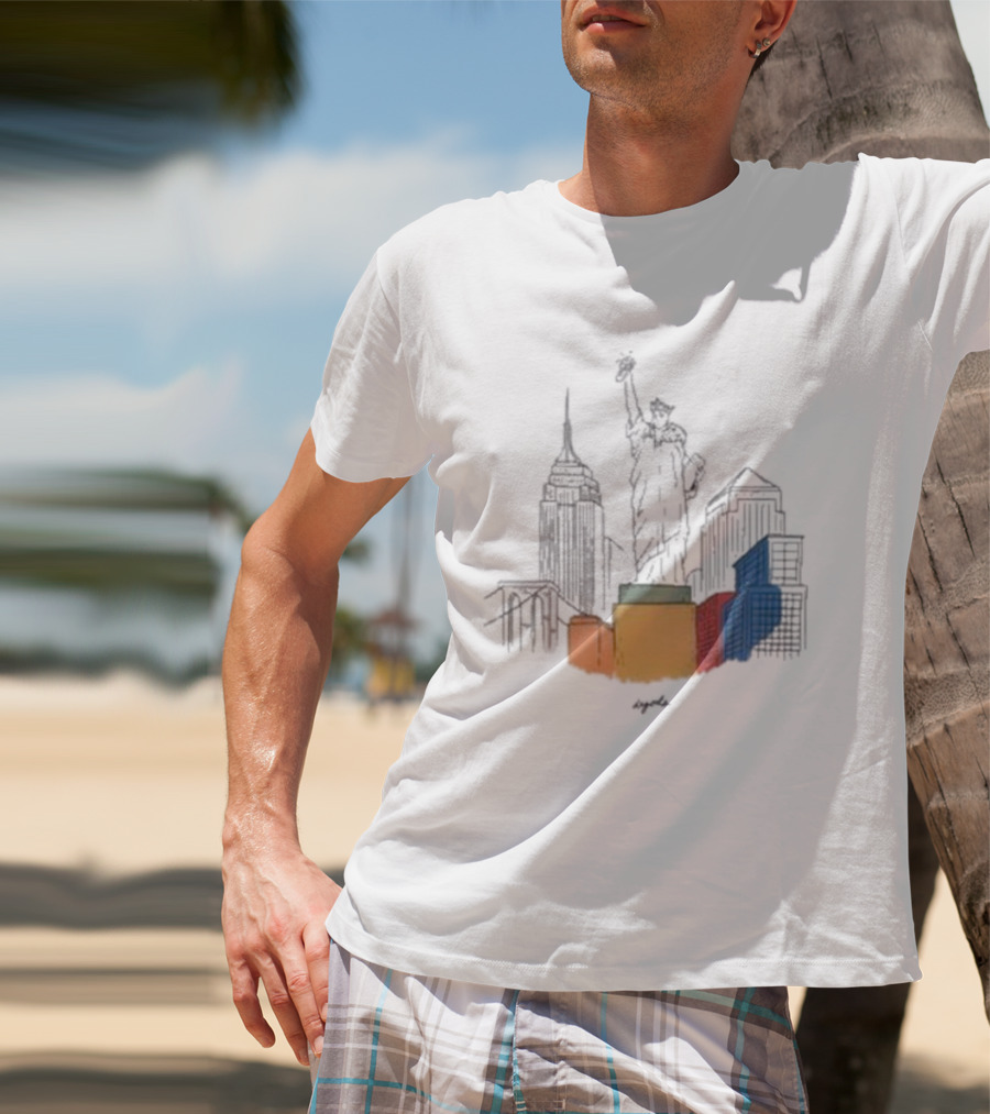 Nyc Degods Skyline Statue Colorful Blocks T-Shirt