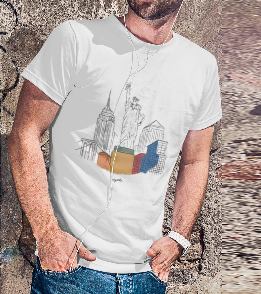 Nyc Degods Skyline Statue Colorful Blocks T-Shirt