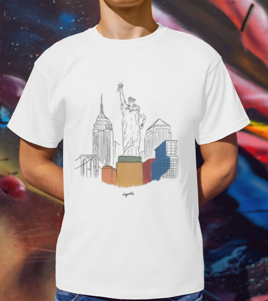Nyc Degods Skyline Statue Colorful Blocks T-Shirt