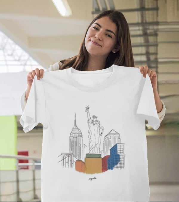 Nyc Degods Skyline Statue Colorful Blocks T-Shirt