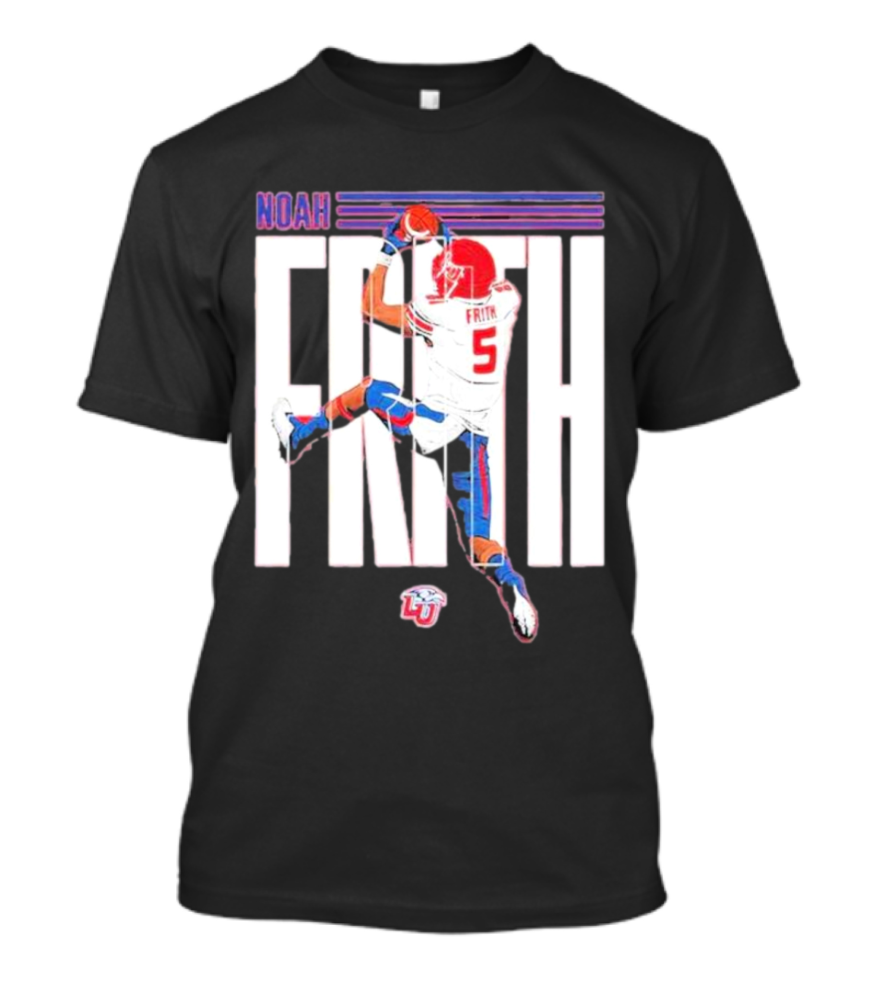 Noah Frith Liberty University Football Caricature Red Jersey Number 5 T-Shirt