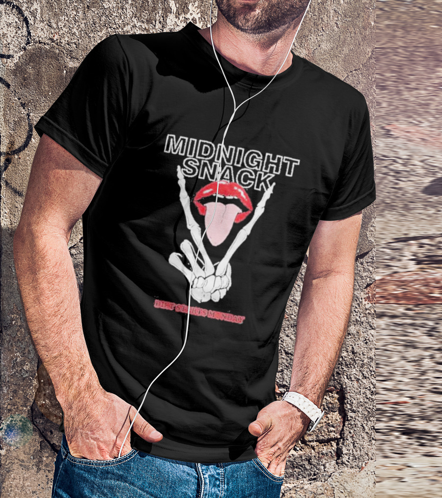 MIDNIGHT SNACK DIET STARTS MONDAY Skeleton Hands Tongue In Lips T-Shirt