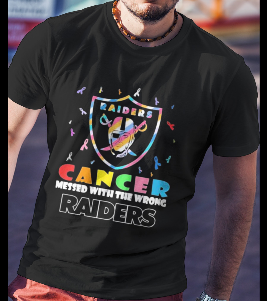 Cancer Messed With The Wrong Raiders Cancer Awareness Ribbon Raiders T-Shirt