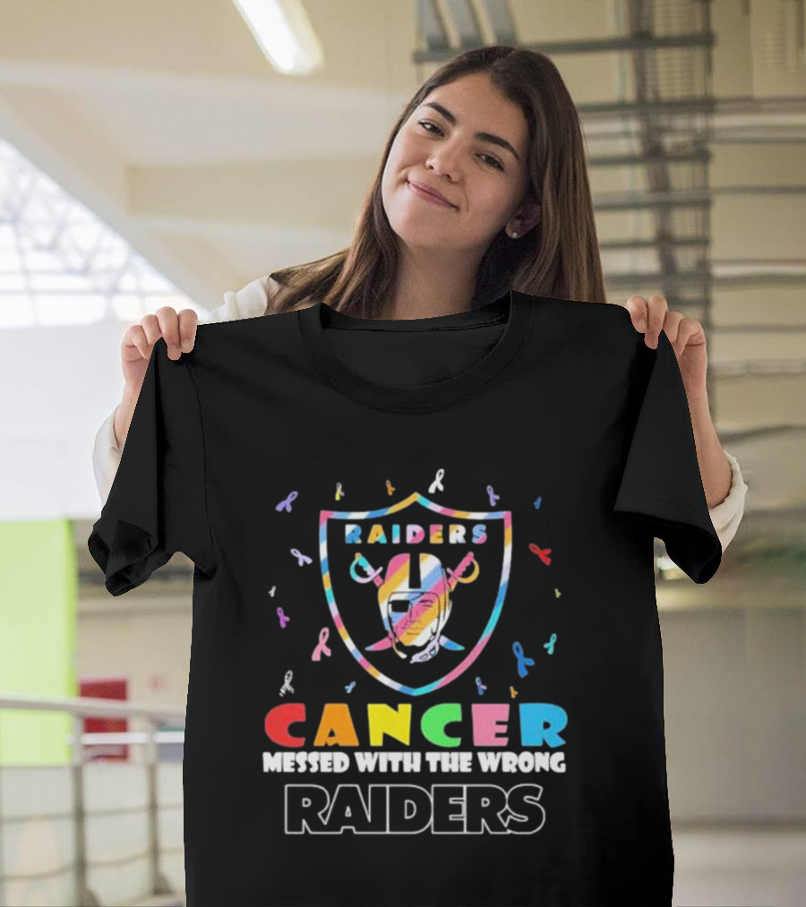 Cancer Messed With The Wrong Raiders Cancer Awareness Ribbon Raiders T-Shirt