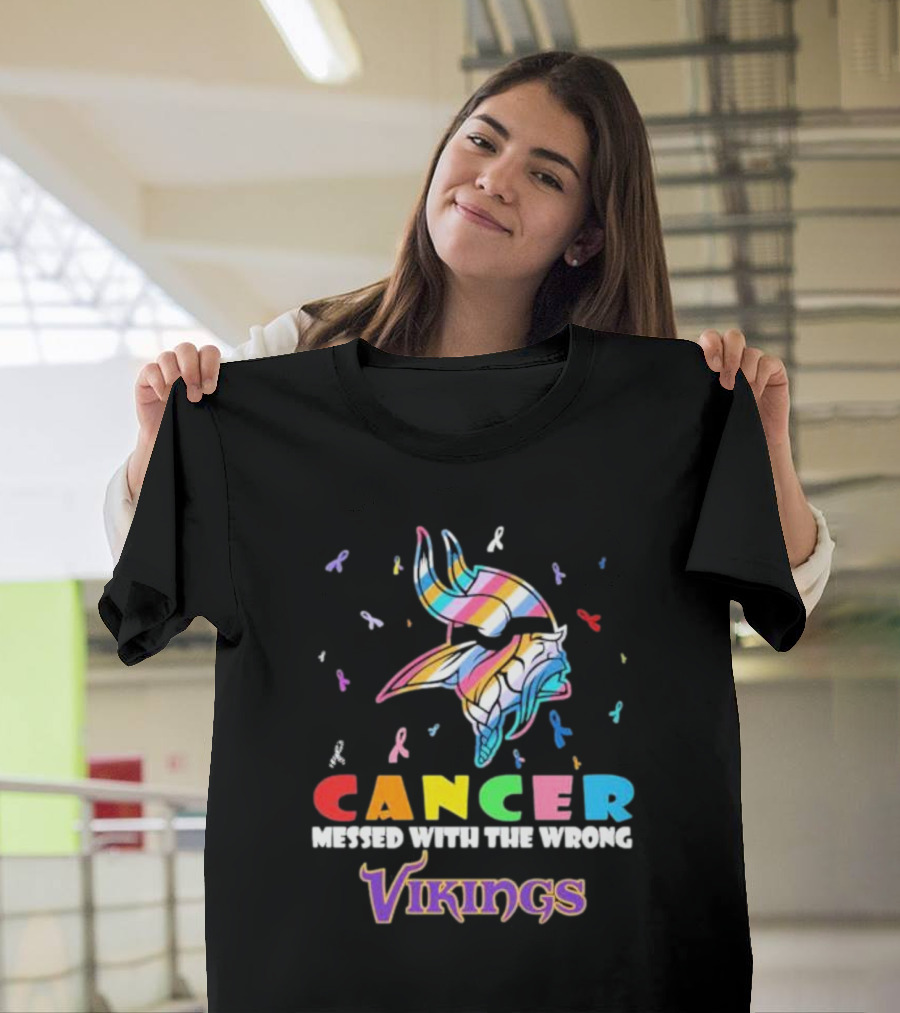 Cancer Messed With The Wrong Vikings Rainbow Ribbon T-Shirt