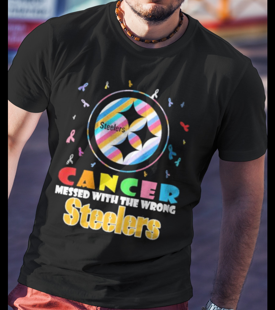 Cancer Messed With The Wrong Pittsburgh Steelers Colorful Ribbons T-Shirt